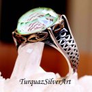 Handmade Mans Whirlpool Print Zircon Water Green Gemstone Ring, 925 Silver Ring