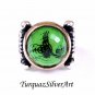 Handmade Mans Tughra Series Zircon Green Gemstone Ring, Mans 925 Silver Ring