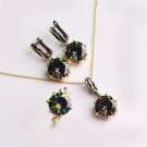 Round cut Mystic Topaz Flower Silver Jewelry Set handmade