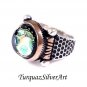 Handmade Mans Geometric Zircon Green Gemstone Ring, Mans 925 Silver Ring for Men