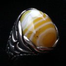 Handmade Mans 925 Silver Yellow Agate Ring
