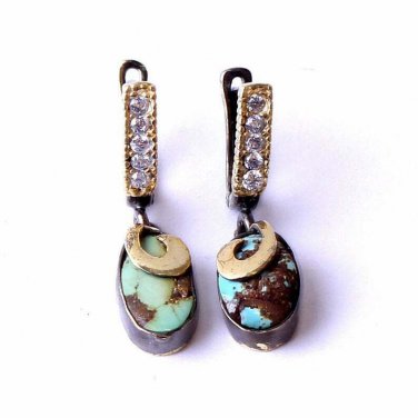 Women Turquoise Handmade Silver Gold Plated Special Design Earrings, Silver