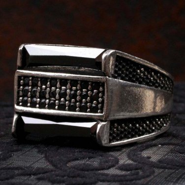 Handmade Mans Zircon Black Gemstone Ring