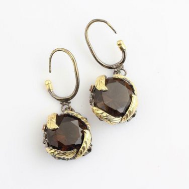 Women Tiger Eye Handmade Silver Gold Plated Special Leaf Design Gift Earrings
