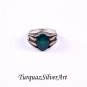 Mans 925 Aqua Blue-Green Oval Cut Agate Ring, Handmade