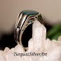 Mans 925 Aqua Blue-Green Oval Cut Agate Ring, Handmade