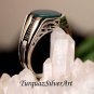 Mans 925 Aqua Blue-Green Oval Cut Agate Ring, Handmade