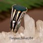 Mans 925 Aqua Blue-Green Oval Cut Agate Ring, Handmade