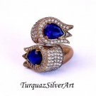 Handmade Woman Dark Blue Tulip Zircon Gemstone Ring