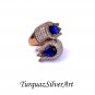 Handmade Woman Dark Blue Tulip Zircon Gemstone Ring
