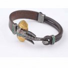 Men Elephant 24K Gold and Silver Cuff Bracelet, Emerald Ruby and Diamond Stone
