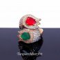 Handmade Woman Green And Red Tulip Zircon Gemstone Ring