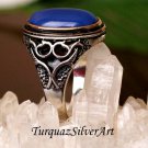 Mans 925 Sax Blue Oval Cut Agate Ring, Handmade 925 Silver Ring