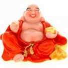 Red Robed Laughing Buddha Holding an Ingot