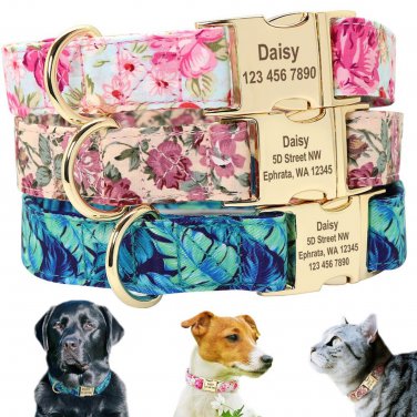 Raggy Stylz's Customized Floral Print Personalized Dog Collar medium size