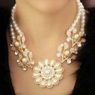 Chunky Pearl Pendant Choker Goldtone with Crystal Accents & Red Velvet Bag