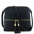 Black Medium Crossbody Handbag with Tassels, Goldtone Trim-Brand New!