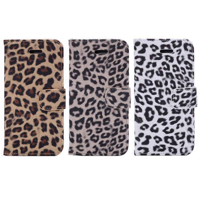 Leopard Animal Print PU Leather Flip Mobile Phone Wallet Case For iPhone
