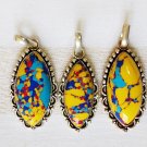 Lot of 3 Manmade Colourful Turquoise Pendants set in Nickel Silver