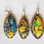 Lot of 3 Manmade Colourful Turquoise Pendants set in Nickel Silver