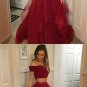 Two Pieces Red Prom Dress Tulle Off Shoulder Evening Dresses Cheap Gowns L5840