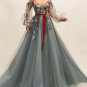 A-line Embroidery Tulle Long Prom Dresses,Off the Shoulder Long Sleeves Prom Dresses H4840