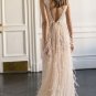 Sexy V-neck See-through Tulle Prom Dresses Beading Evening Dress with Feather D5722