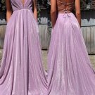 Spaghetti Straps A-line Sparkly Deep V-neck Prom Dress Evening Dress F5902