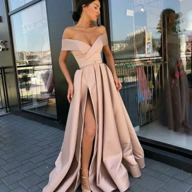 Sexy BluSexy Champagne Prom Dresses V-Neck Long Evening Dress Elastic  silk-like stain
