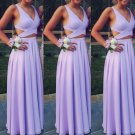 Beautiful Lavender Two Piece Chiffon Prom Dresses, Long Two Piece  Evening Dresses