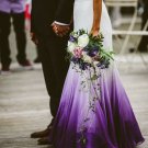 Mermaid Chiffon Purple Beach Wedding Dresses Ruched Lace Accents Bridal Gowns