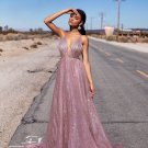 Pink Lace Prom Dresses Long Evening Dress A-Line Prom Gowns