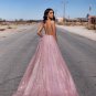Pink Lace Prom Dresses Long Evening Dress A-Line Prom Gowns