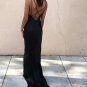 V-Neck Open Back Sleeveless Black Long Prom Dresses