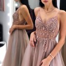 Sparkly Prom Dresses Aline Spaghetti Straps Long Grey Prom Dress Fashion Evening Dress