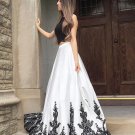 Petite Lace Prom Dress,Black And White Two Pieces Evening Dress A-Line Prom Dresses,Graduation Dress