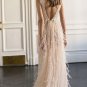 Sexy V-neck See-through Tulle Prom Dresses Beading Evening Dress with Feather D5722