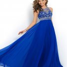 Elegant Royal Blue Chiffon A-Line Prom Dress Halter Bandage Backless Sparkly Beading Dresses G1920