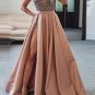 Sexy V Neck Dark Pink Beaded Satin 2020 Prom Dresses Evening Dresses with High Slit G2950