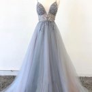V-neck A-line Long Prom Dress with Beading Fashion Dance Dress Sweet Dress G2580