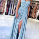 Blue lace A line Long Prom Dress Hot Evening Dresses Long Formal Gowns G2650