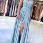 Blue lace A line Long Prom Dress Hot Evening Dresses Long Formal Gowns G2650