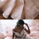 Unique Off Shoulder Tulle Lace Prom Gowns Long Prom Dress Luxurious Lace Evening Dress F2526