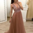 Elegant A Line V Neck Tulle Beaded Prom Dress Long, Cheap Evening Gown Cheap G5925