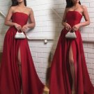Women Elegant Strapless Evening Long Dresses 2019 with Slit Burgundy M7198