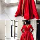 Elegant Evening Dress Ball Gown V Neck Velvet Red Long Prom Dresses A6387