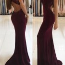 Trumpet Mermaid Burgundy V-neck Jersey Sweep Train Appliques Lace Prom Dresses G2484
