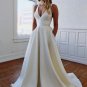 White Satin V Neck Open Back Long Prom Dress With Bowknot Wedding Dresses W2645