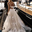 A Line Floral Appliques Beach Wedding Dresses Backless Tulle Boho Wedding Gowns W25741