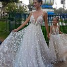 Unique White Star Tulle V Neck Long Prom Dress Lace Wedding Dresses W2587